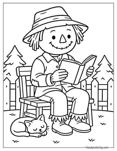 Reading Scarecrow Coloring Page