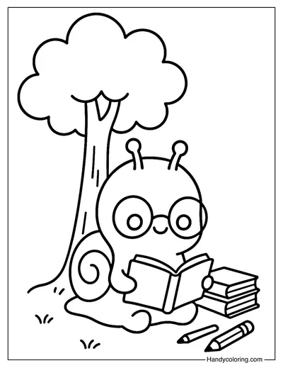 Reading Snail Coloring Page
