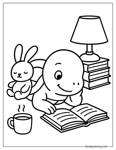 Reading Turtle Coloring Page