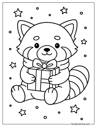 Red Panda Christmas Coloring Page