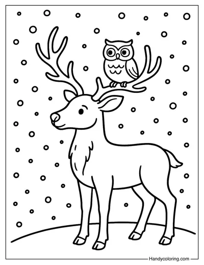 Reindeer and Owl Coloring Page