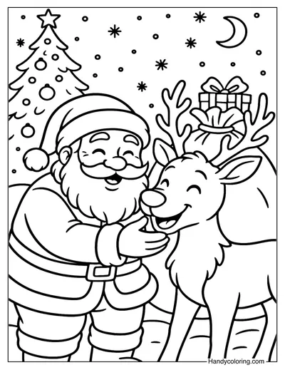 Reindeer and Santa Claus Coloring Page