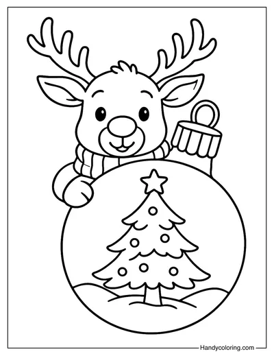 Reindeer Christmas Ornament Coloring Page