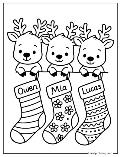 Reindeer Family Stockings Coloring Page