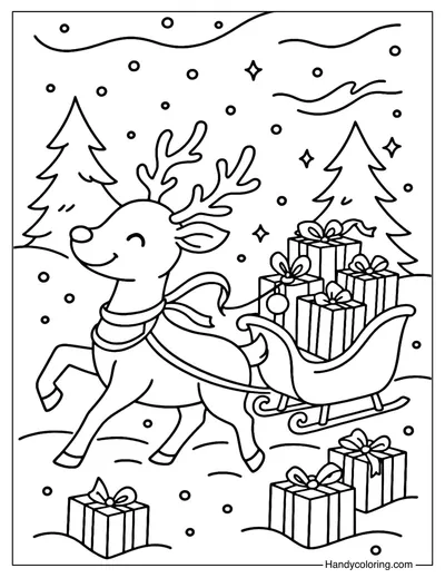 Reindeer Gift Delivery Coloring Page