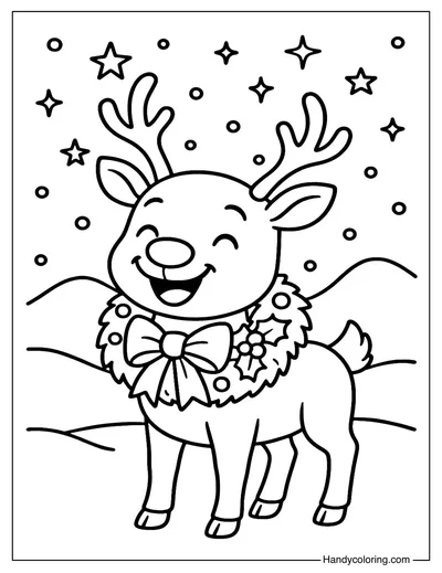 Reindeer Holding Christmas Wreath Coloring Page