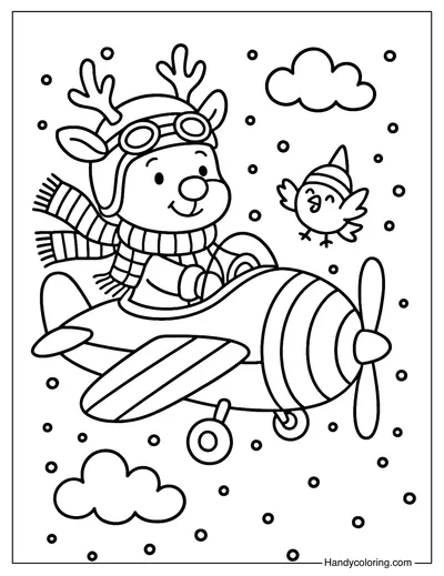 Reindeer Pilot Xmas Coloring Page