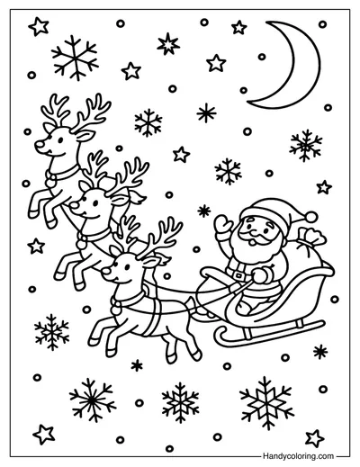 Reindeer Team with Santa Coloring Page