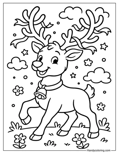 Reindeer with Bells Coloring Page