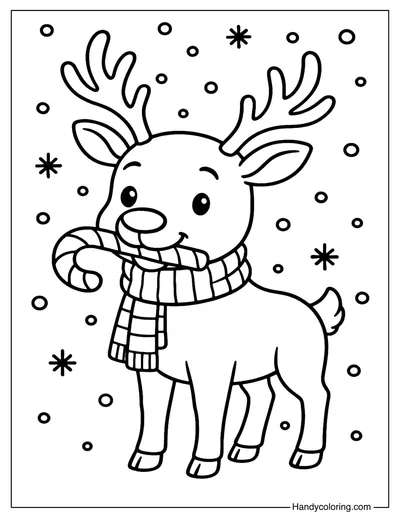 Reindeer with Candy Cane Coloring Page