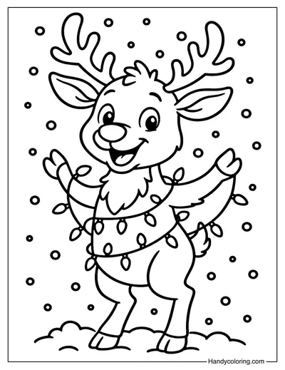 Reindeer with Christmas Lights Coloring Page