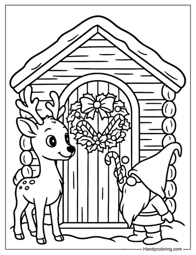 Reindeer with Gnome Coloring Page