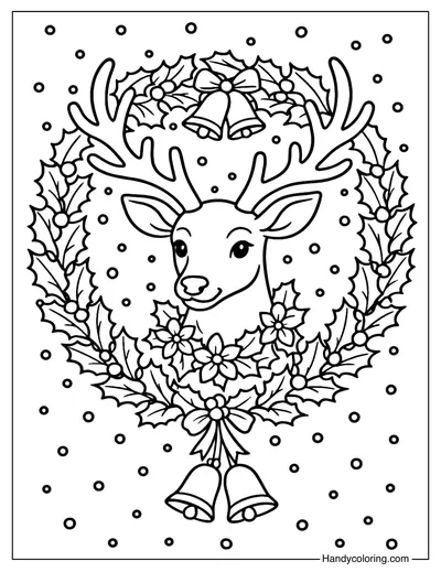 Reindeer Wreath Coloring Page