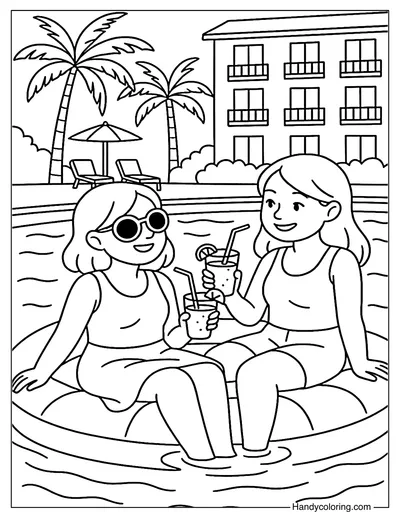 Relaxing Poolside Lounging Coloring Page
