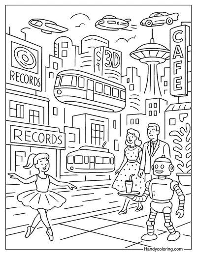 Retro Futuristic Metropolis to Color Print