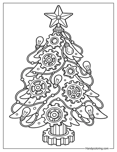 Robot Christmas Tree Coloring Page