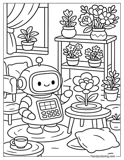 Robot Florist Cozy Corner Coloring Page