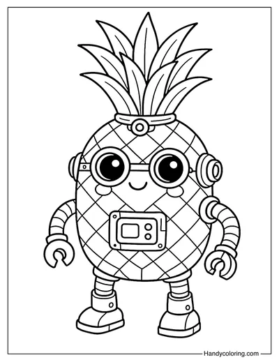 Robot Pineapple Coloring Page