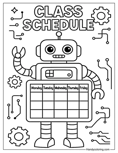 Robot Schedule Coloring Page