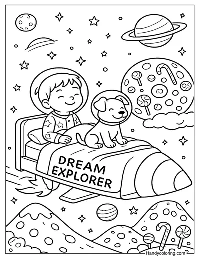 Rocket Bed Adventure Coloring Page