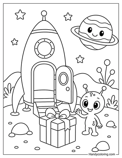 Rocket Delivering a Gift to an Alien Planet