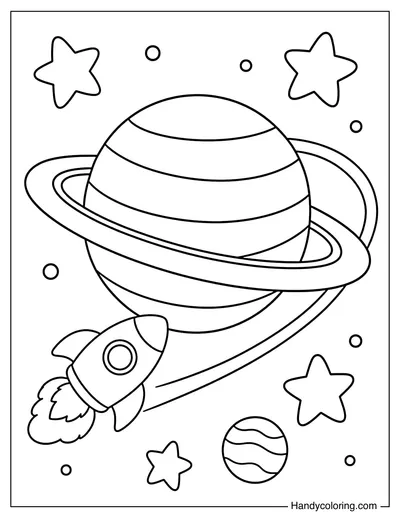 Rocket Flying Around Saturn