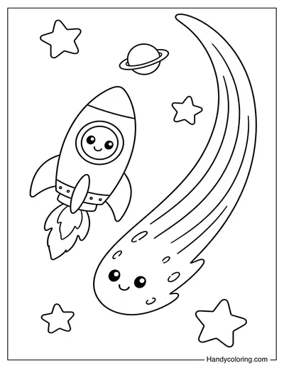 Rocket Flying Beside a Giant Comet