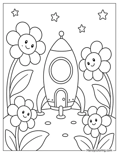 Rocket in a Field of Giant Space Flowers