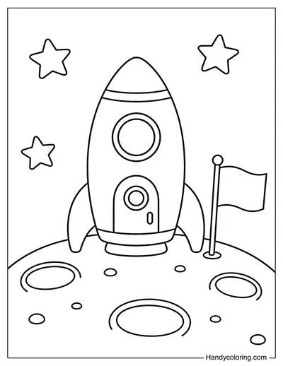 Rocket Parked on a Moon Crater