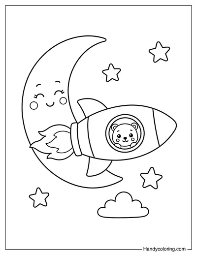 Rocket Passing a Crescent Moon