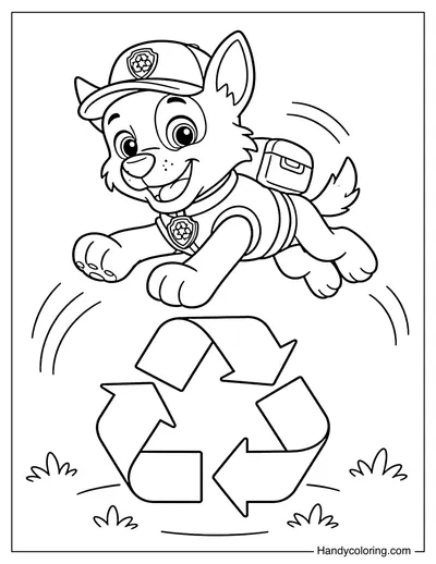 Rocky Jumping Over a Recycle Symbol