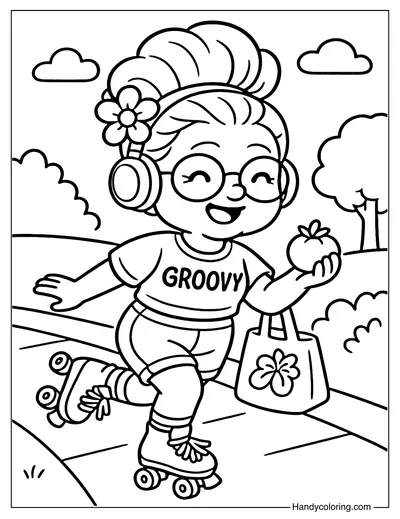 Rollerblading Grandma Coloring Page
