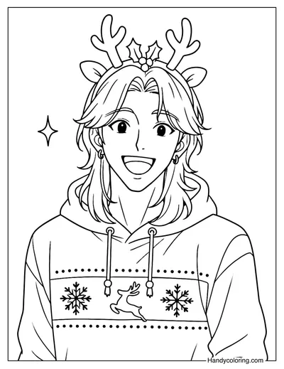 Romance Wearing Reindeer Antlers at Christmas