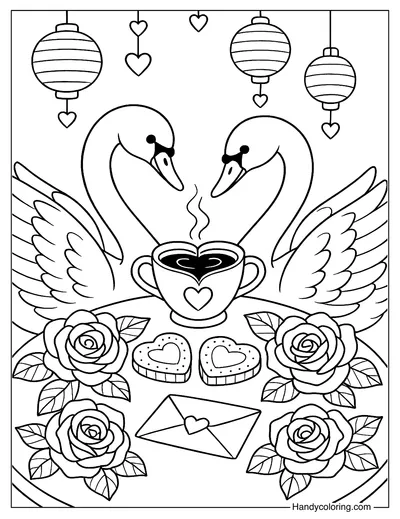 Romantic Coffee Shop Coloring Page