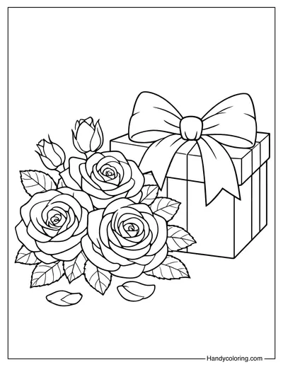Rose And Gift Box Coloring Page