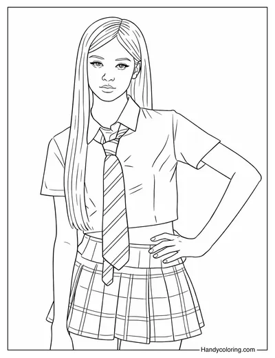Rosé Blackpink Crop Shirt and Tie Coloring Page