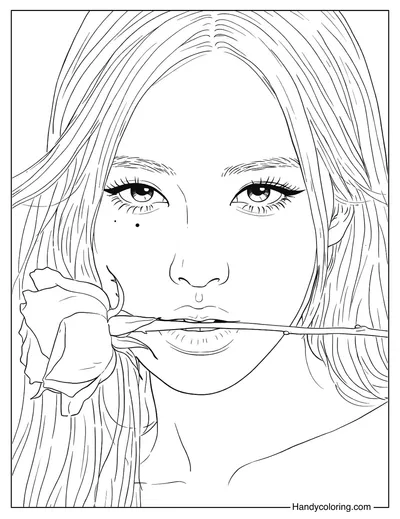 Rosé Blackpink Holding Rose in Mouth Coloring Page