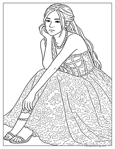 Rose Blackpink in Floral Dress Coloring Page