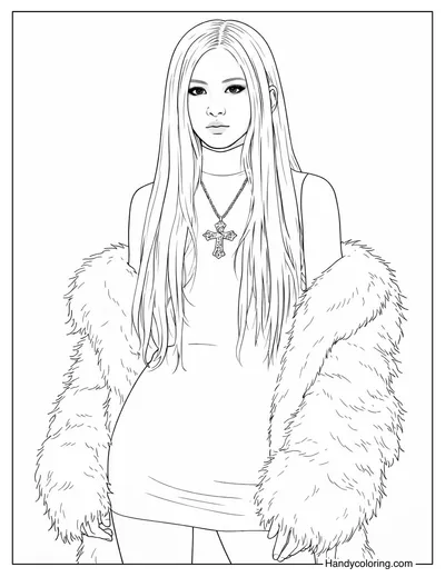 Rosé Blackpink in Fur Coat Coloring Page