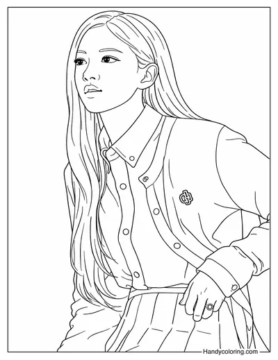 Rosé Blackpink in Shirt and Short Skirt Coloring Page