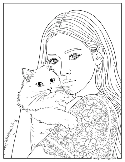 Rose Blackpink with Kitten Coloring Page