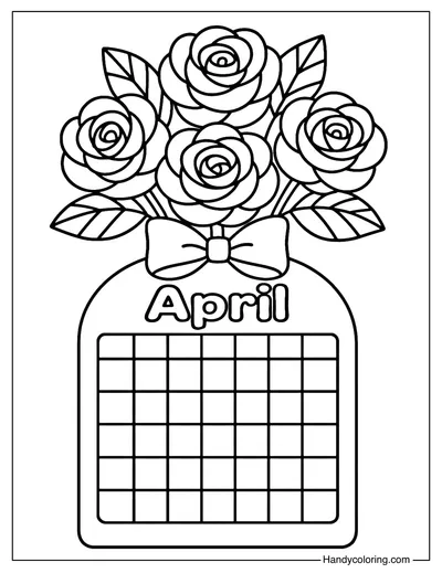 Rose Bouquet Calendar April Coloring Page