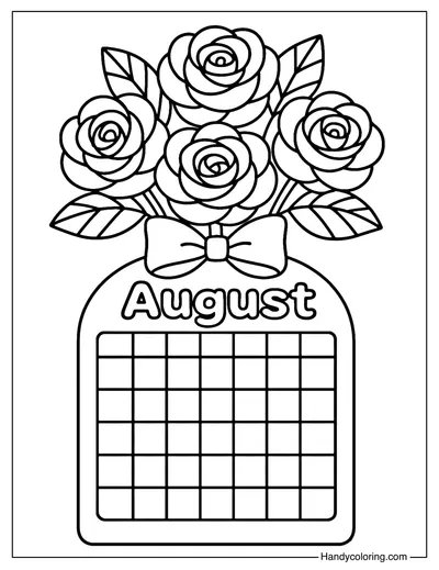 Rose Bouquet Calendar August Coloring Page