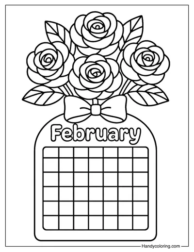Rose Bouquet Calendar February Coloring Page