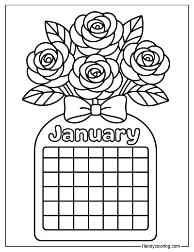 Rose Bouquet Calendar January Coloring Page