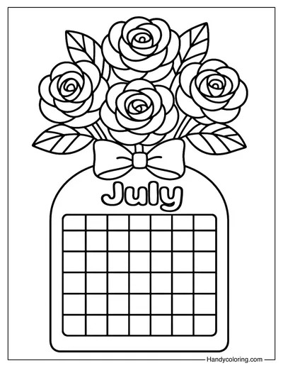 Rose Bouquet Calendar July Coloring Page