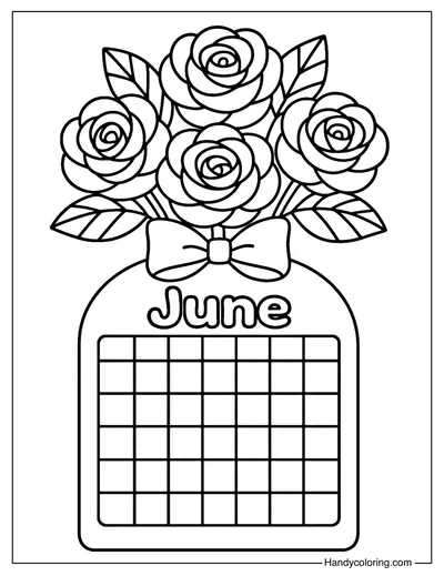 Rose Bouquet Calendar June Coloring Page