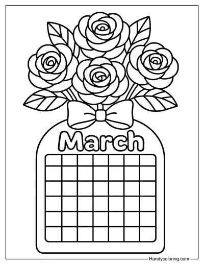 Rose Bouquet Calendar March Coloring Page