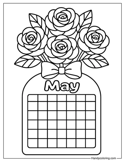 Rose Bouquet Calendar May Coloring Page