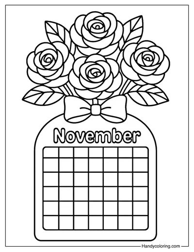 Rose Bouquet Calendar November Coloring Page